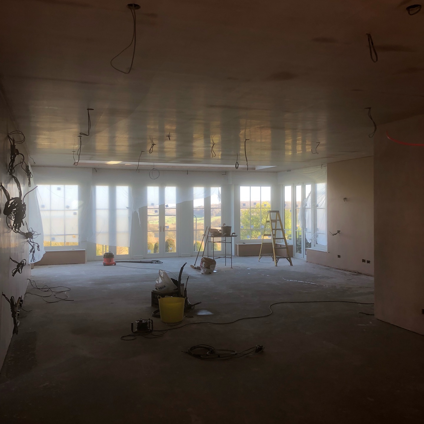 Freshly skimmed room with countryside view