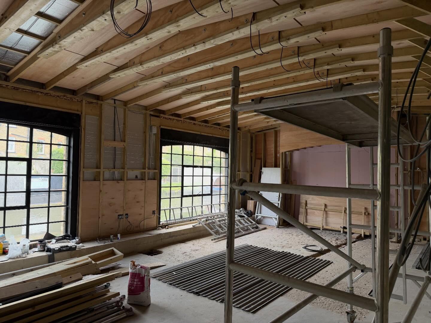 Canal-side room during first-fix and boarding